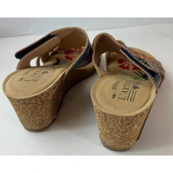 Spring Step L'Artiste Swan Sandals Handpainted Leather Wedge Heel Boho 36 5.5/6 - Picture 8 of 12